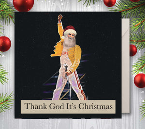 FRED CLAUSE "THANK GOD IT'S  CHRISTMAS" CHRISTMAS CARDS 4 PACK