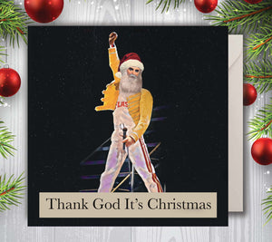 FRED CLAUSE "THANK GOD IT'S CHRISTMAS" CARD
