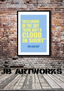 ELO "Mr Blue Sky" Lyrics Print